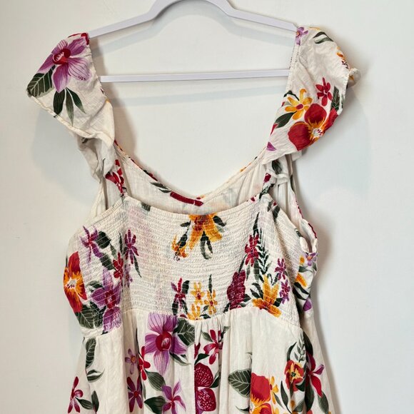 Old Navy Floral Ruffle Smocked Neutral Boho Lined Tropical Dress Size 2XL- b87 - Picture 13 of 16